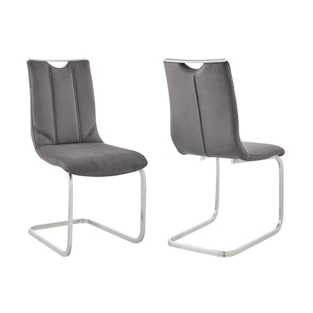 Armen Living Pacific Dining Room Accent Chair in Gray Fabric and Brushed Stainless Steel Finish, PK2 LCPCSIGRFBC